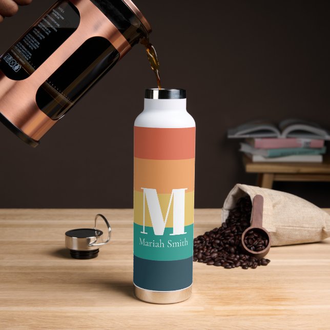 Monogram Simple Retro Colours With Name and Initia Water Bottle (Coffee)