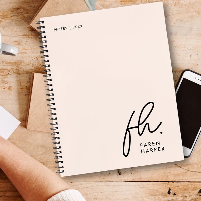 Monogram Simple Script Blush Pink Personalised Notebook (Creator Uploaded)