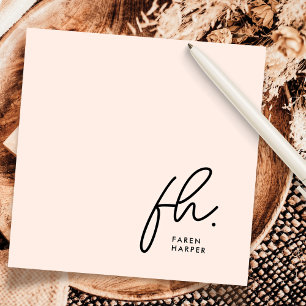Monogram Simple Script Chic Blush Social Notecard