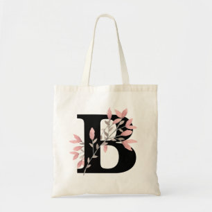 Monogram Single Letter with Pink Floral Sprays Tote Bag