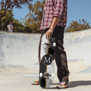 Monogram Skateboard - Black White Check Marble