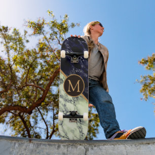 Monogram Skateboard with Black White Marble