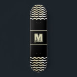 Monogram Skateboard with Waves on Black<br><div class="desc">This personalizable skateboard comes with a monogram and abstract digital waves on each side. The font,  size and the colour of the monogram can be changed. The background is black but you can change it too.
Modern looking skateboard.</div>