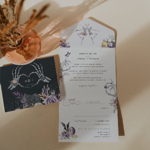Monogram   Skeleton Floral Halloween Wedding All In One Invitation