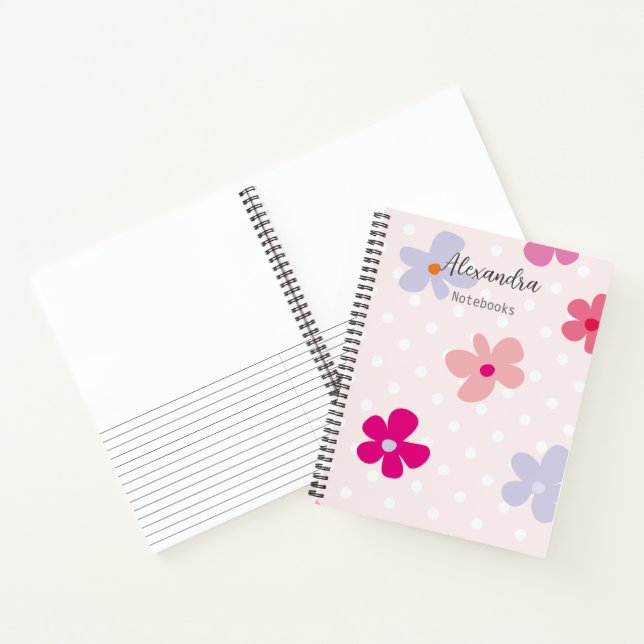 Monogram sketch and lines pink floral pattern chic notebook (Inside)