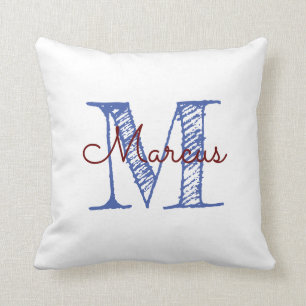 Monogram Sketched Font White Nursery Cushion