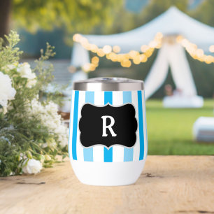 Monogram Sky Blue and White Vertical Stripes