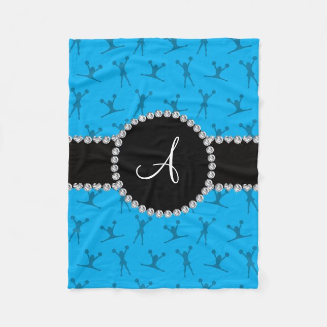 Monogram sky blue cheerleading black circle fleece blanket (Front)