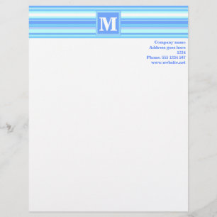 Monogram sky blue stripes custom letterhead