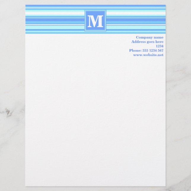 Monogram sky blue stripes custom letterhead (Front)
