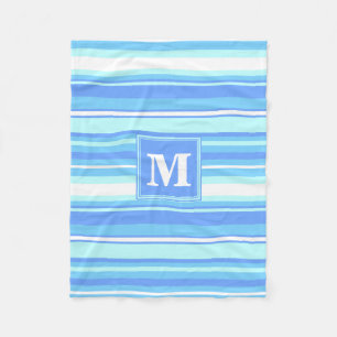 Monogram sky blue stripes fleece blanket