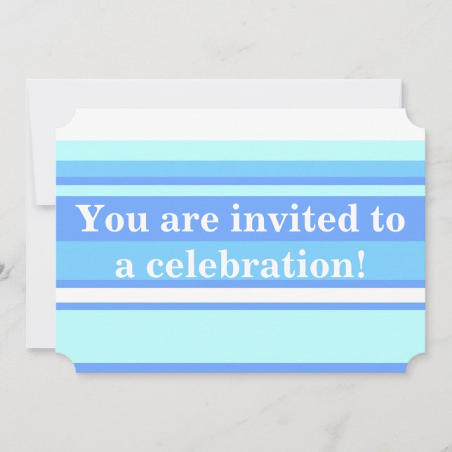Monogram sky blue stripes invitation (Front)