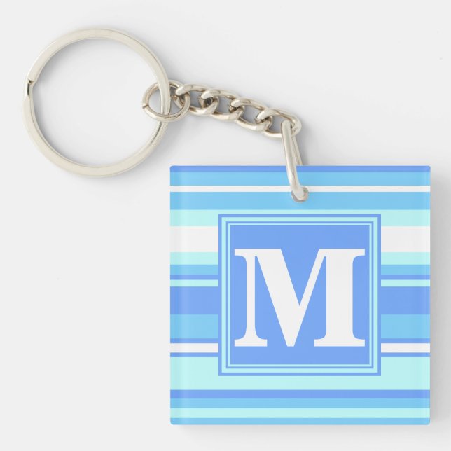 Monogram sky blue stripes key ring (Front)