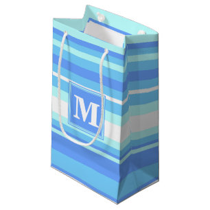 Monogram sky blue stripes small gift bag