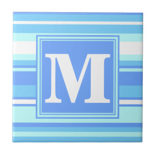 Monogram sky blue stripes tile