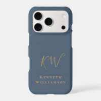 Monogram Slate Blue Brass Name Minimalist Men 