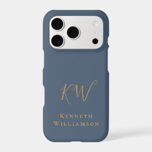 Monogram Slate Blue Brass Name Minimalist Men 