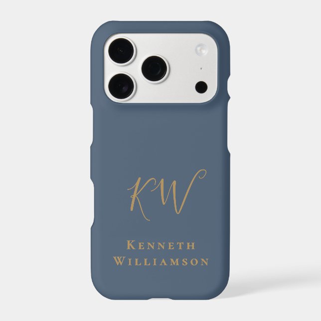 Monogram Slate Blue Brass Name Minimalist Men  (Back)