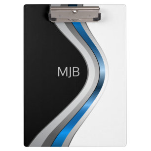 Monogram Sleek Curves Modern Metallic Pattern Clipboard