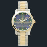 Monogram Smith Tartan Blue Green Gold Newlyweds Watch<br><div class="desc">Elegant wedding gift for the new Mr and Mrs featuring a Smith Tartan in colours blue and green with gold calligraphy lettering and wording. Add the newlyweds surname monogram,  wedding date and first names to create a unique commemorative gift.</div>