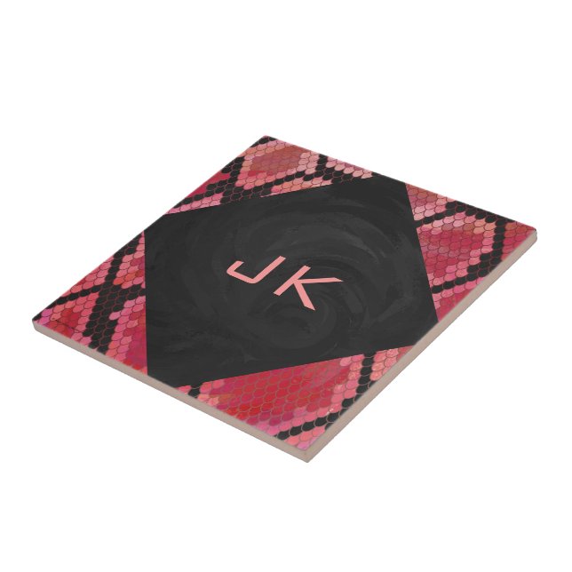 Monogram Snake Black and Red Print Ceramic Tile (Side)