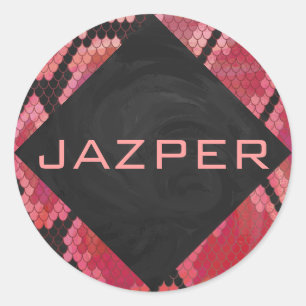 Monogram Snake Black and Red Print Classic Round Sticker