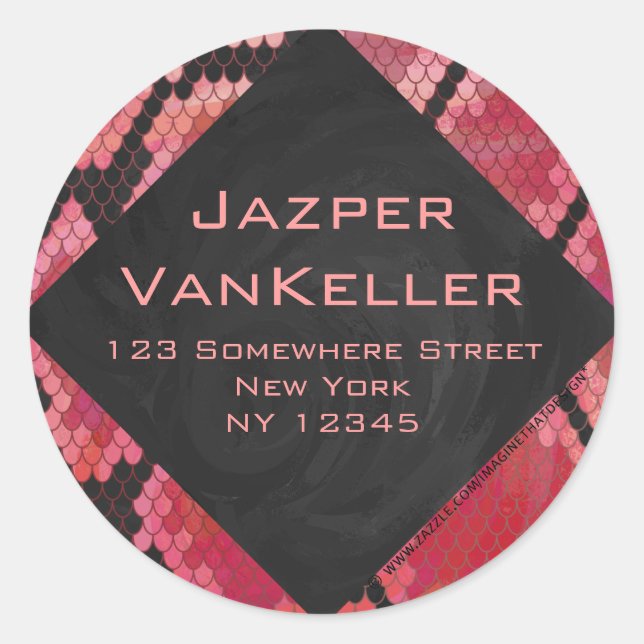 Monogram Snake Black and Red Print Classic Round Sticker (Front)