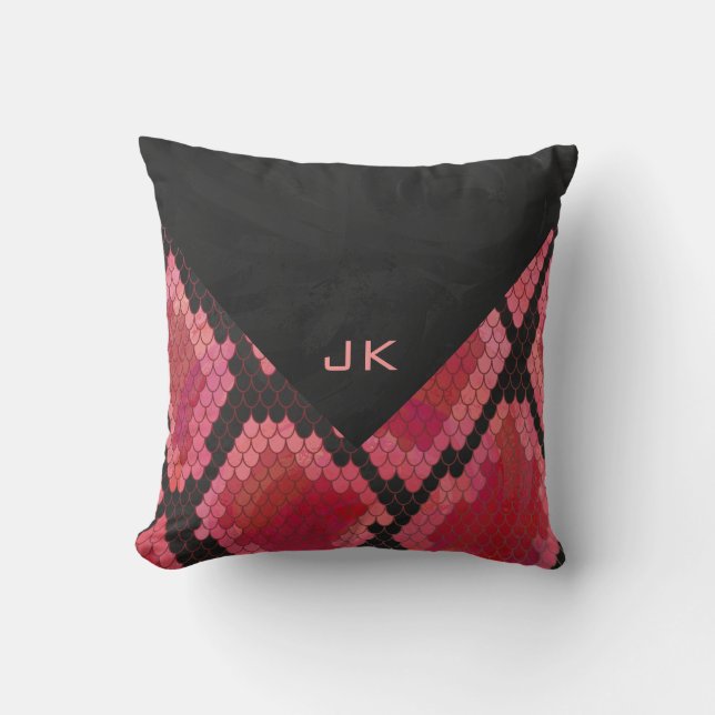 Monogram Snake Black and Red Print Cushion (Front)