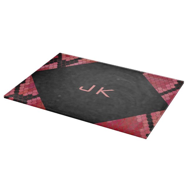 Monogram Snake Black and Red Print Cutting Board (Corner)