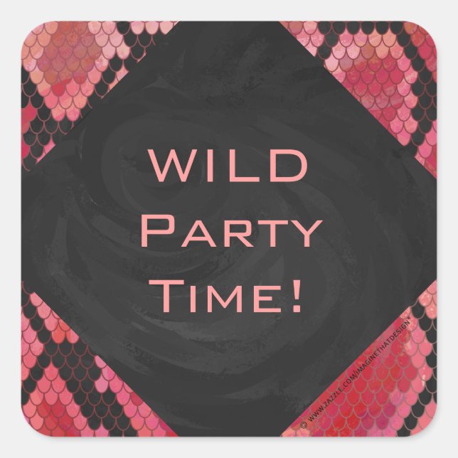 Monogram Snake Black and Red Print Square Sticker (Front)