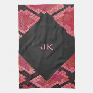 Monogram Snake Black and Red Print Tea Towel