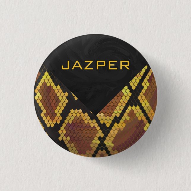 Monogram Snake Brown and Gold Print 3 Cm Round Badge (Front)
