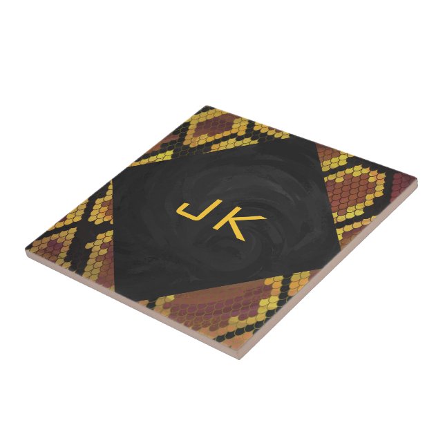 Monogram Snake Brown and Gold Print Ceramic Tile (Side)