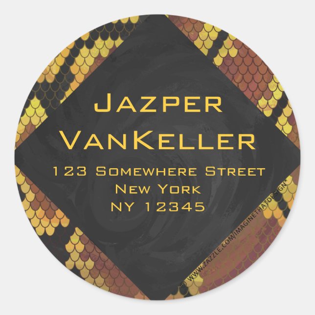 Monogram Snake Brown and Gold Print Classic Round Sticker (Front)