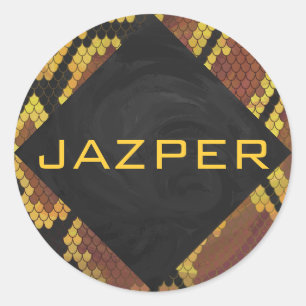 Monogram Snake Brown and Gold Print Classic Round Sticker