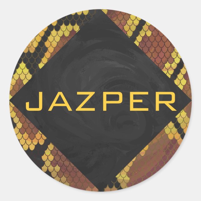 Monogram Snake Brown and Gold Print Classic Round Sticker (Front)