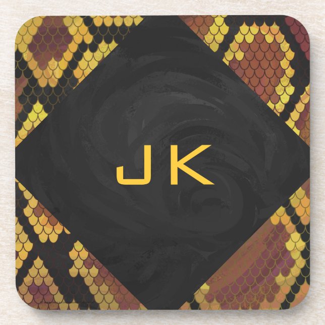 Monogram Snake Brown and Gold Print Coaster (Front)