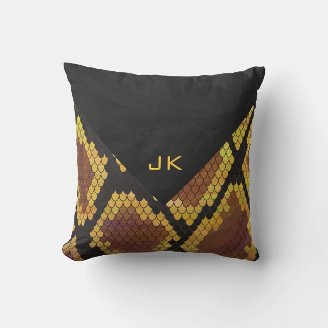 Monogram Snake Brown and Gold Print Cushion (Front)