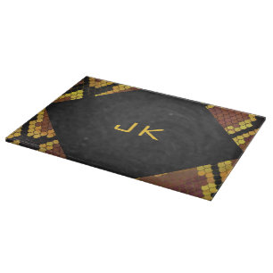 Monogram Snake Brown and Gold Print Cutting Board