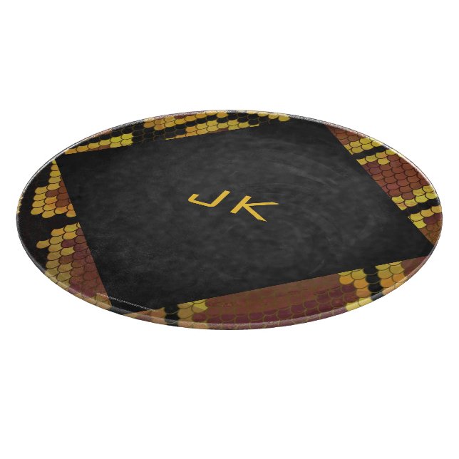 Monogram Snake Brown and Gold Print Cutting Board (Corner)
