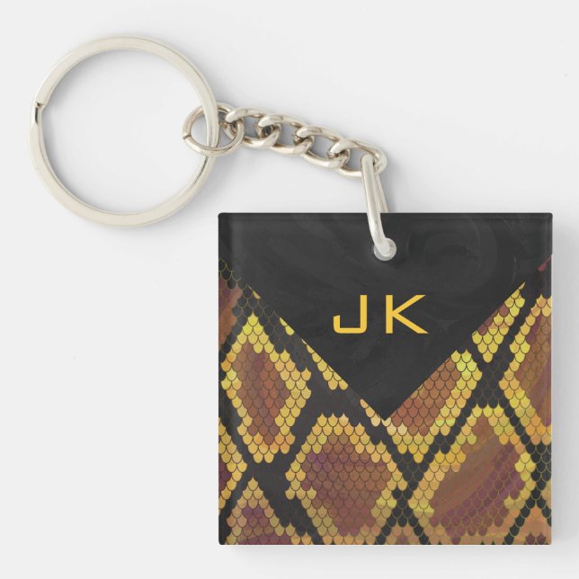 Monogram Snake Brown and Gold Print Key Ring (Front)