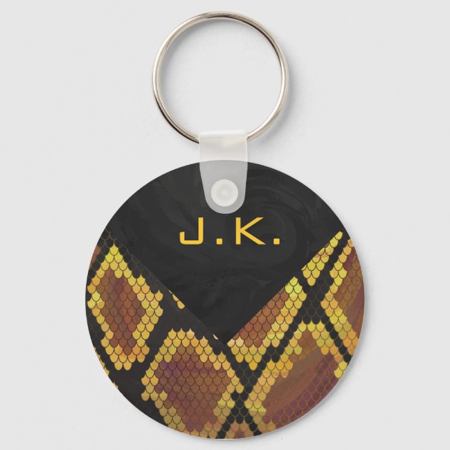 Monogram Snake Brown and Gold Print Key Ring (Front)