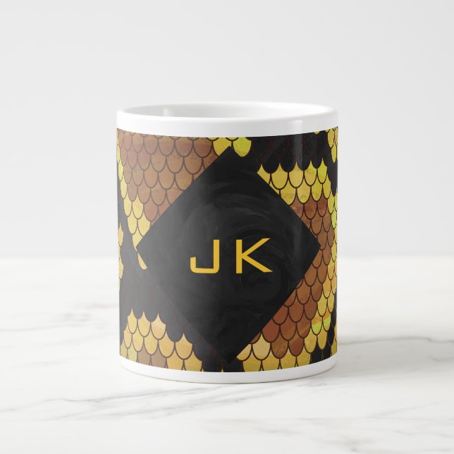 Monogram Snake Brown and Gold Print Large Coffee Mug (Front)