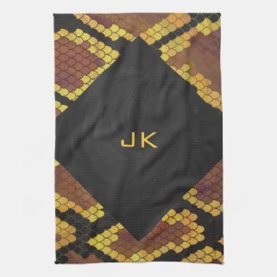 Monogram Snake Brown and Gold Print Tea Towel