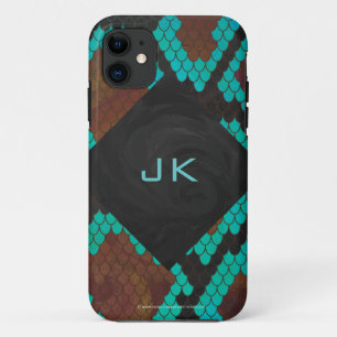 Monogram Snake Brown and Teal Print iPhone 11 Case