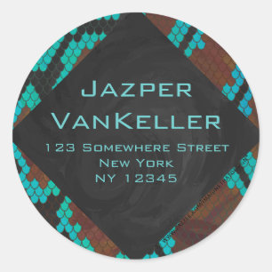 Monogram Snake Brown and Teal Print Classic Round Sticker