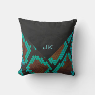 Monogram Snake Brown and Teal Print Cushion