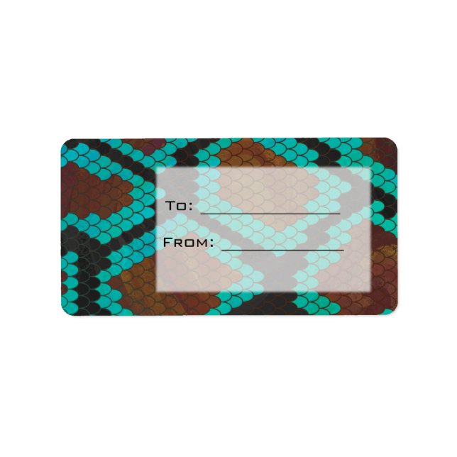 Monogram Snake Brown and Teal Print Label (Front)