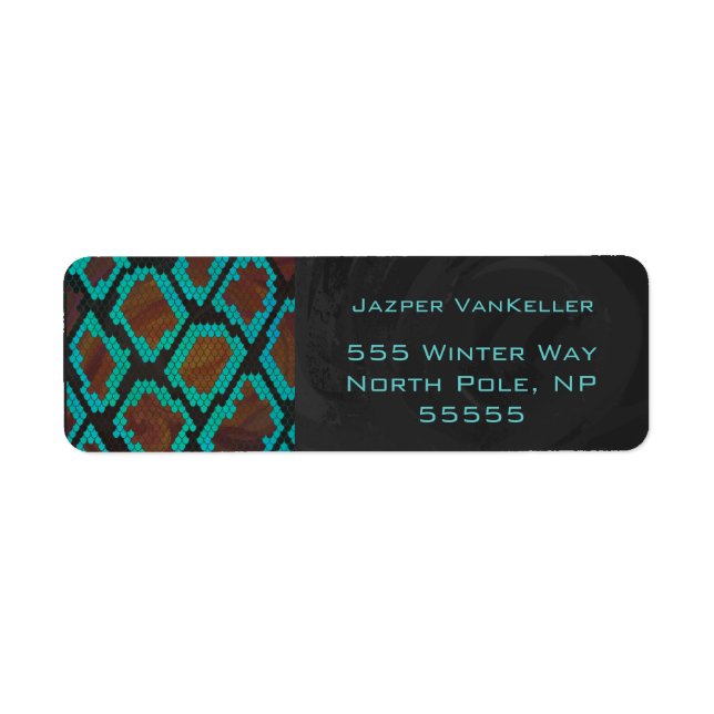 Monogram Snake Brown and Teal Print Return Address Label (Front)