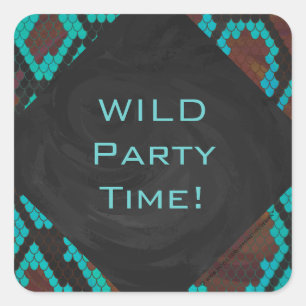 Monogram Snake Brown and Teal Print Square Sticker